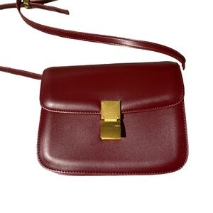 NEW- Medium Box Bag Burgundy Leather Crossbody with Gold-Tone Lock